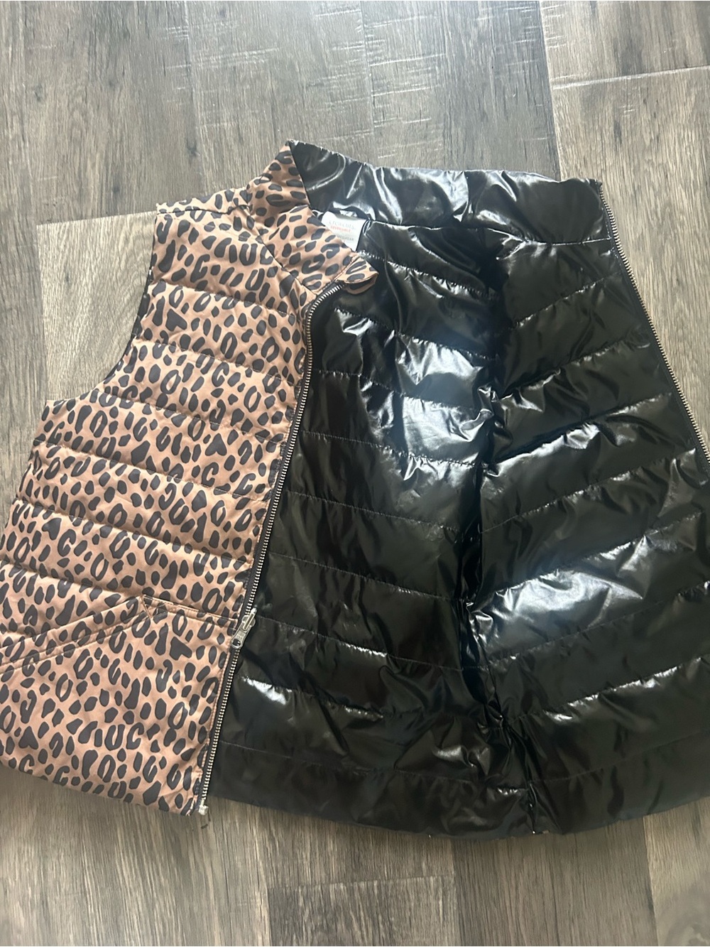 Crewcuts Reversible Puffer Vest in Black and Leopard